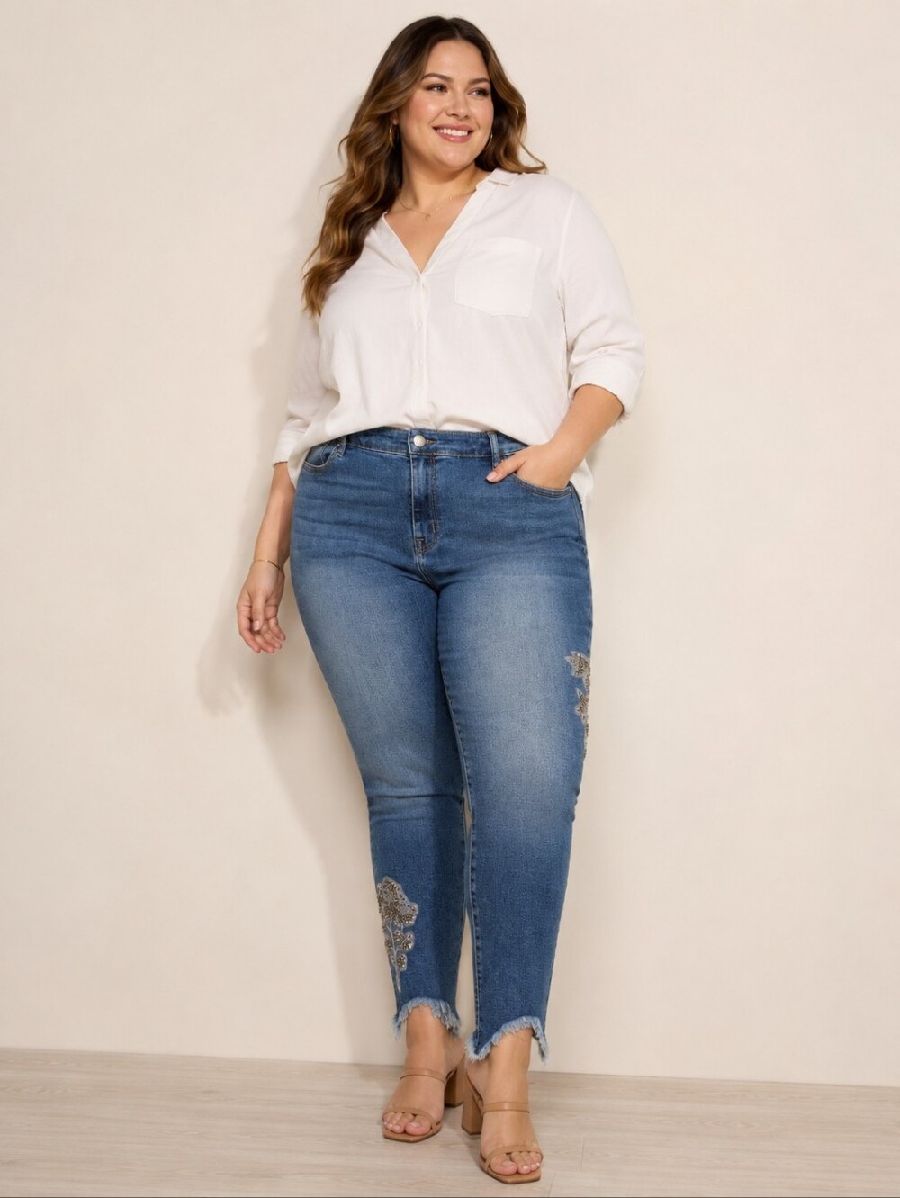 Lane Bryant Signature Fit Beaded Floral Appliqué Skinny Jeans Size 18
